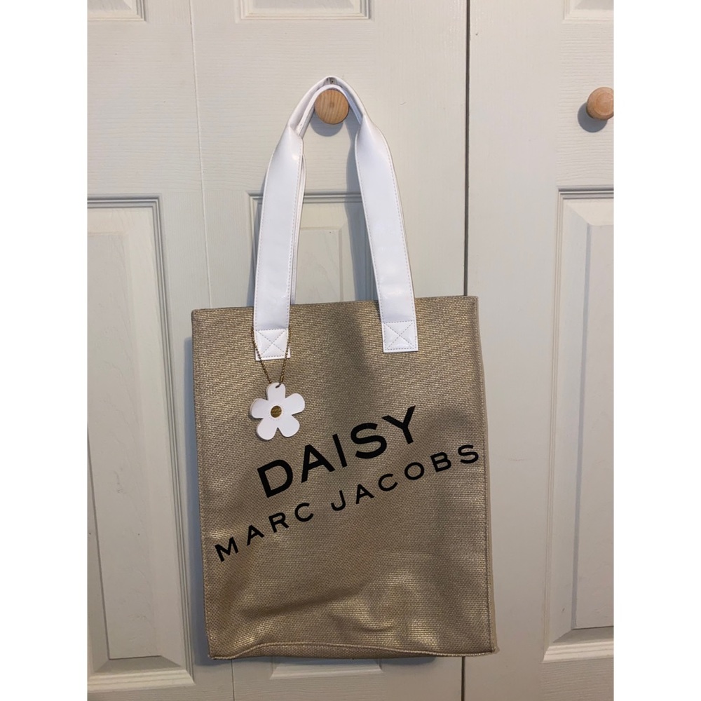 Mark Jacobs Daisy Burlap Gold Shimmery Canvas Tote